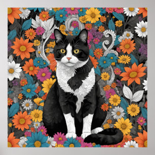 Kat tussen de bloemen poster
