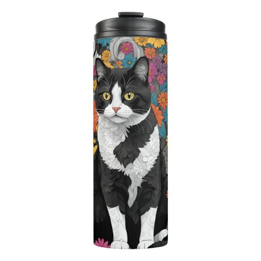 Kat tussen de bloemen thermosbeker (Voorkant)