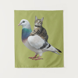 Kat tussen de duiven wandkleed