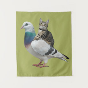 Kat tussen de duiven wandkleed