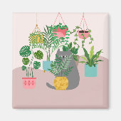 Kat Tussen Planten Grappig Magneet (Voorkant)