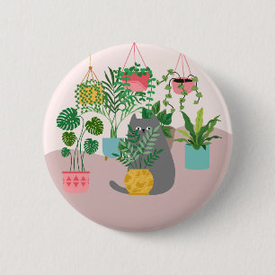 Kat Tussen Planten Grappig Ronde Button 5,7 Cm