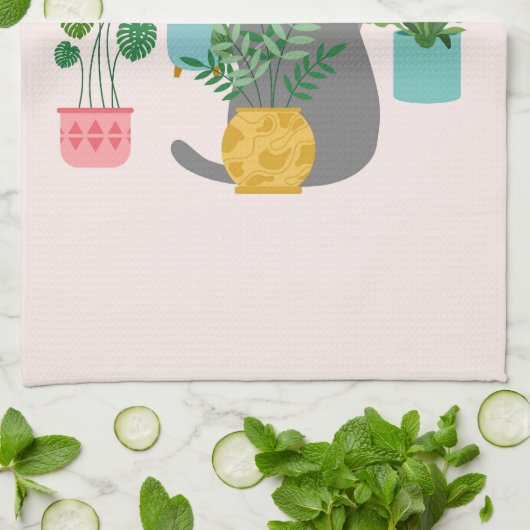 Kat Tussen Planten Grappig Theedoek (Gevouwen)