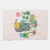 Kat Tussen Planten Grappig Theedoek (Horizontaal)