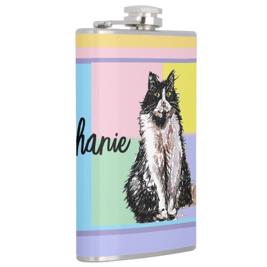 Kat Tuxedo Pastel Katten Vrouwen Pastel Kleuren Heupfles (Rechts)