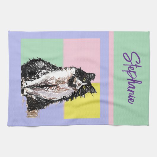 Kat Tuxedo Pastel Katten Vrouwen Pastel Kleuren Theedoek (Horizontaal)