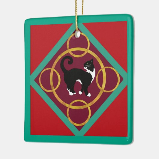 Kat Twaalf Dagen Gouden Kerstringen Keramisch Ornament (Links)