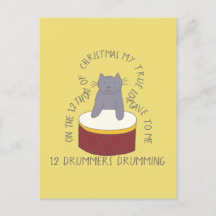 Kat Twaalfde dag 12 Drummers Drumming Kerstmis Briefkaart