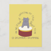 Kat Twaalfde dag 12 Drummers Drumming Kerstmis Briefkaart (Voorkant)