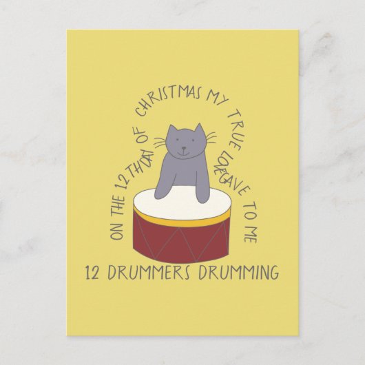 Kat Twaalfde dag 12 Drummers Drumming Kerstmis Briefkaart (Voorkant)
