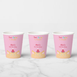 Kat "Twee Te Cute om aan te pakken" 2e verjaardag Papieren Bekers