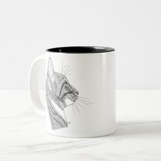 kat tweekleurige koffiemok (Voorkant links)