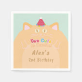Kat "Two Cute to Handle" 2e Verjaardag Mintgroen Servet (Voorkant)