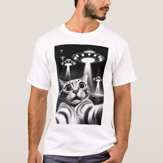 Kat ufo grappige invasie meme retro buitenaardse k t-shirt (Voorkant)