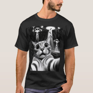 Kat UFO Invasion Grappige Kat Meme Retro Alien Kat T-shirt