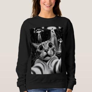 Kat UFO Invasion Grappige Kat Meme Retro Alien Kat Trui
