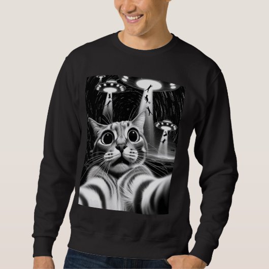 Kat UFO Invasion Grappige Kat Meme Retro Alien Kat Trui (Voorkant)