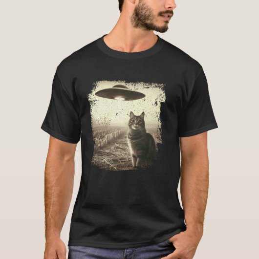 Kat & Ufo Selfie, Weirdcore Nerd Fotografie T-shirt (Voorkant)