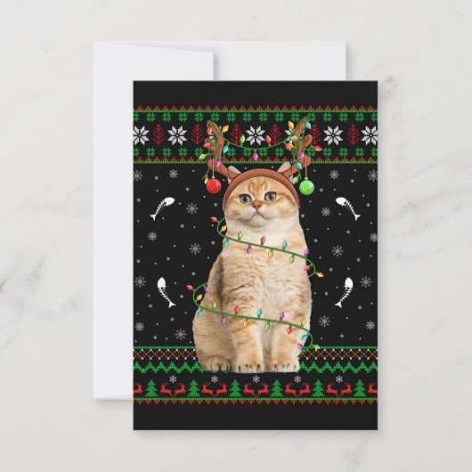 Kat Ugly Xmas Sweater Lighting Santa Cat Kerstmis Bedankkaart (Voorkant)