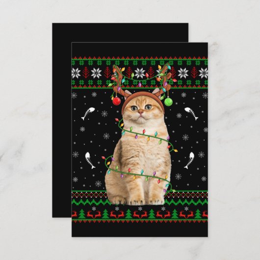 Kat Ugly Xmas Sweater Lighting Santa Cat Kerstmis Bedankkaart (Voorkant / Achterkant)