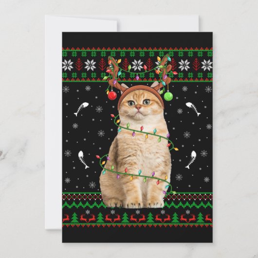 Kat Ugly Xmas Sweater Lighting Santa Cat Kerstmis Kaart (Voorkant)