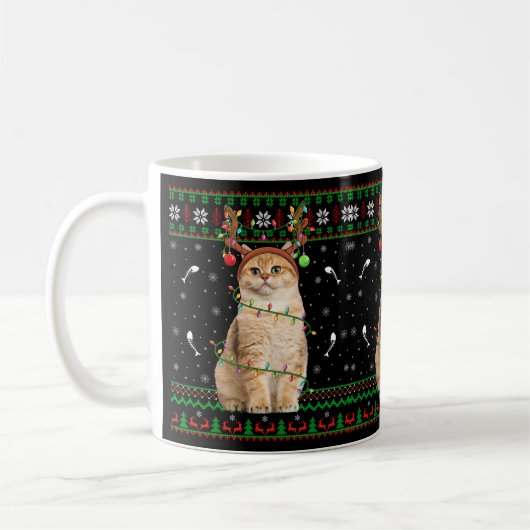 Kat Ugly Xmas Sweater Lighting Santa Cat Kerstmis Koffiemok (Links)