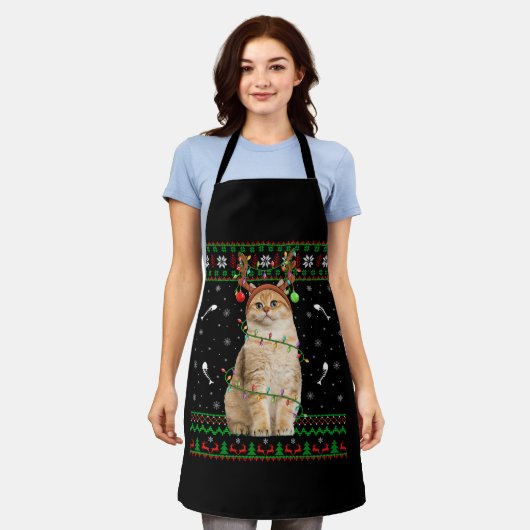 Kat Ugly Xmas Sweater Lighting Santa Cat Kerstmis Schort (Gedragen)