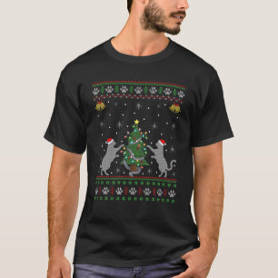 Kat Ugly Xmas Tree Lighting Santa Cat Kerstmis T-shirt