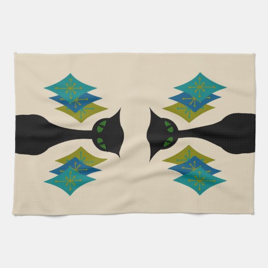 Kat uit de middeleeuwse moderne keukenhanddoek (Horizontaal)