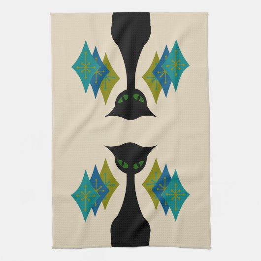 Kat uit de middeleeuwse moderne keukenhanddoek (Verticaal)