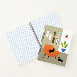Kat uit het midden van de eeuw met Tikis aan de mu Notitieboek