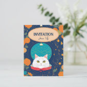 Kat uitnodiging perzik oranje marine kitty stemmen (Staand voorkant)