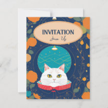 Kat uitnodiging perzik oranje marine kitty stemmen