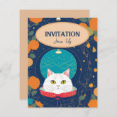 Kat uitnodiging perzik oranje marine kitty stemmen (Voorkant / Achterkant)