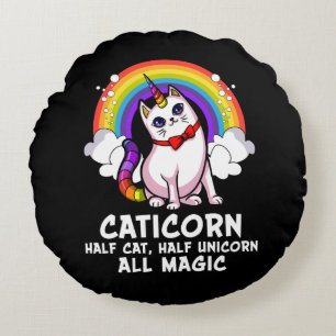 Kat Unicorn Magische Caticorn Kitten Regenboogpale Rond Kussen