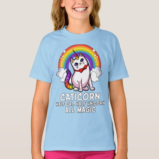 Kat Unicorn Magische Caticorn Kitten Regenboogpale T-shirt (Voorkant)