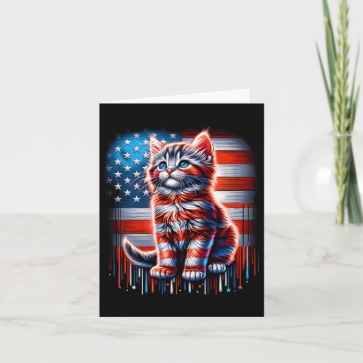 Kat Usa Vlag Cute Kitten Memorial Day Patriottisch Kaart (Voorkant)