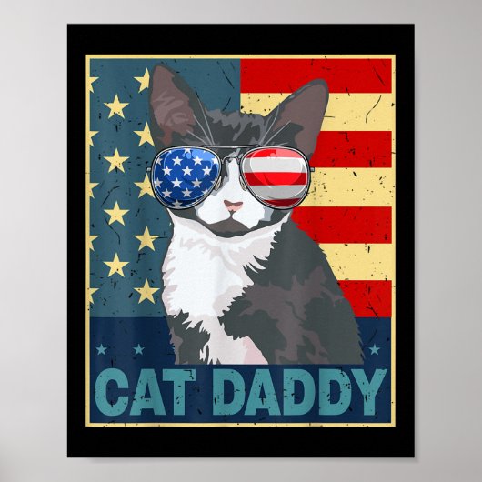 Kat Vader Amerikaanse Vlag 4 juli Vaderdag Grappig Poster (Voorkant)