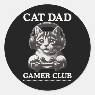 Kat Vader Gamer Club Videogames Gamen Kat Speler F Ronde Sticker