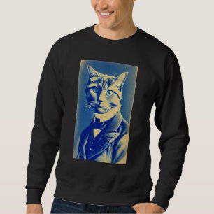 Kat Vader Hoofd Blauw Cyanotype Vintage Grafisch M Trui