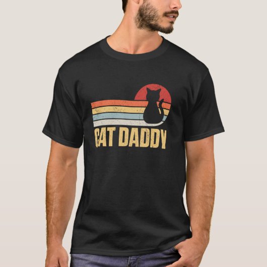 Kat Vader Horizontale Strepen Retro Zonsondergang T-shirt (Voorkant)
