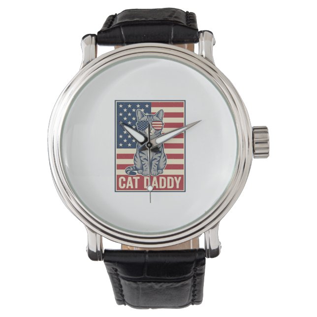 Kat Vader Patriottische Kat Vectorontwerp_1 Horloge (Voorkant)