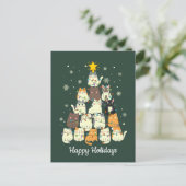 Kat Vakantie Kerstboom Schattigee Lichten Briefkaart (Staand voorkant)