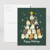 Kat Vakantie Kerstboom Schattigee Lichten Briefkaart (Voorkant / Achterkant)