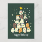 Kat Vakantie Kerstboom Schattigee Lichten Briefkaart (Voorkant)