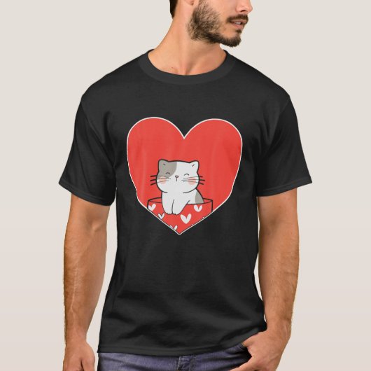 Kat-Valentijn-hart voor verklikstoffen en dierlijk T-shirt (Voorkant)