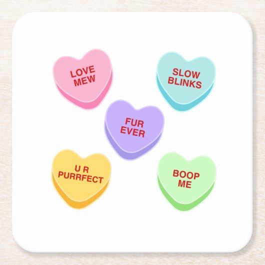 Kat Valentijn Snoep Harten Papier Onderzetter (Voorkant)