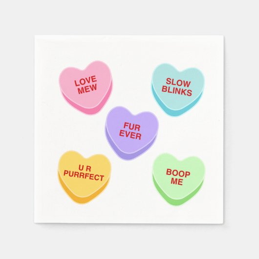 Kat Valentijn Snoep Harten Papier servet (Voorkant)