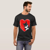 Kat-Valentijn van Tuxedo, hart voor keuken- en kat T-shirt (Voorkant volledig)