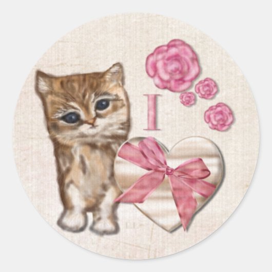 Kat Valentijn Victoriaans Mixed Media CIRCLE Ronde Sticker (Voorkant)